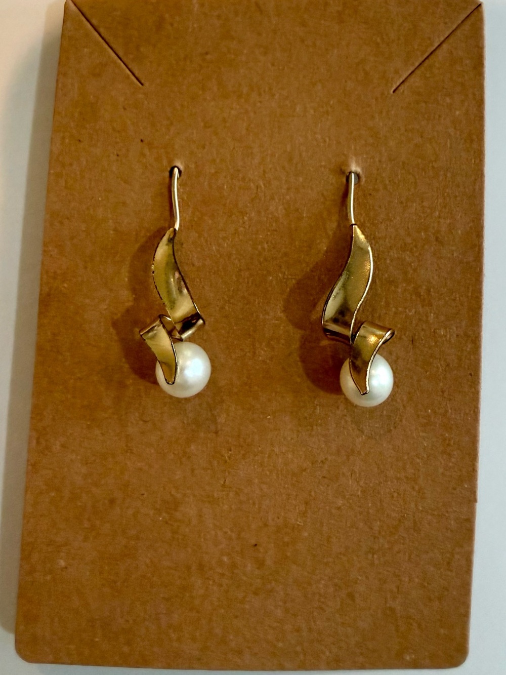 Vintage Gold Ribbon Pearl Drop Earrings - Women Jewelry